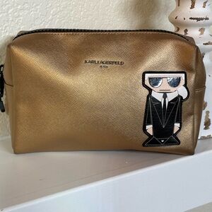 Karl Lagerfeld Gold Toiletry Bag with Iconic Patch